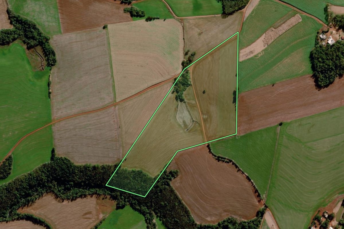 Imagem de satélite do imóvel rural em Santo Augusto (RS), com o contorno declarado no CAR desenhado por cima.