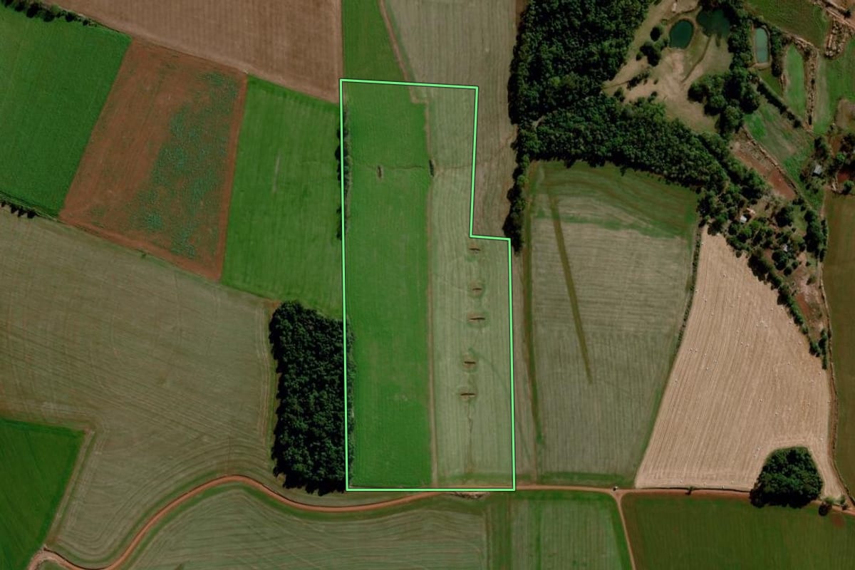 Imagem de satélite do imóvel rural em Santo Augusto (RS), com o contorno declarado no CAR desenhado por cima.