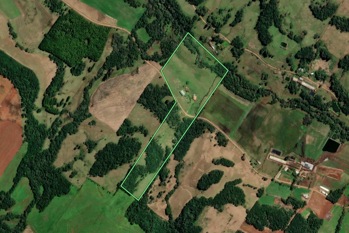 Imagem de satélite do imóvel rural em Santo Cristo (RS), com o contorno declarado no CAR desenhado por cima.