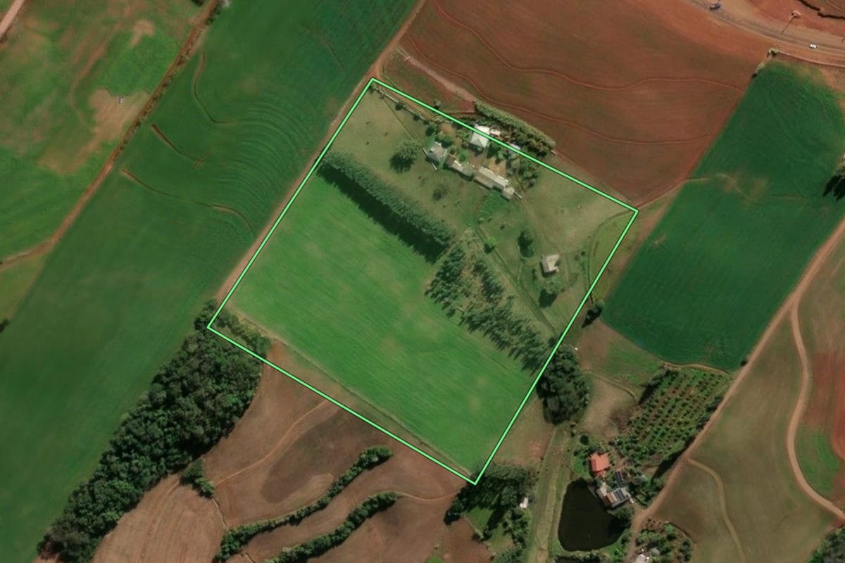 Imagem de satélite do imóvel rural em Santo Cristo (RS), com o contorno declarado no CAR desenhado por cima.