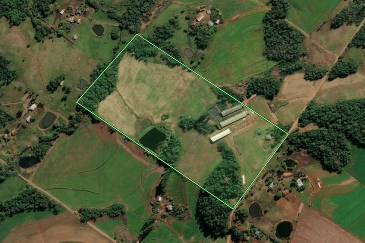 Imagem de satélite do imóvel rural em Santo Cristo (RS), com o contorno declarado no CAR desenhado por cima.