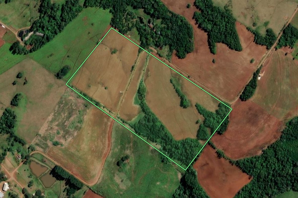 Imagem de satélite do imóvel rural em Santo Cristo (RS), com o contorno declarado no CAR desenhado por cima.