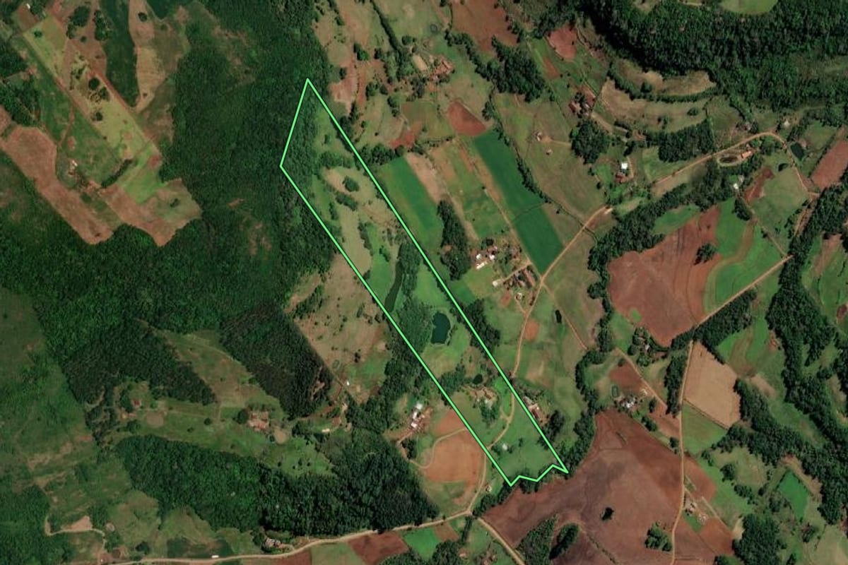 Imagem de satélite do imóvel rural em Santo Cristo (RS), com o contorno declarado no CAR desenhado por cima.