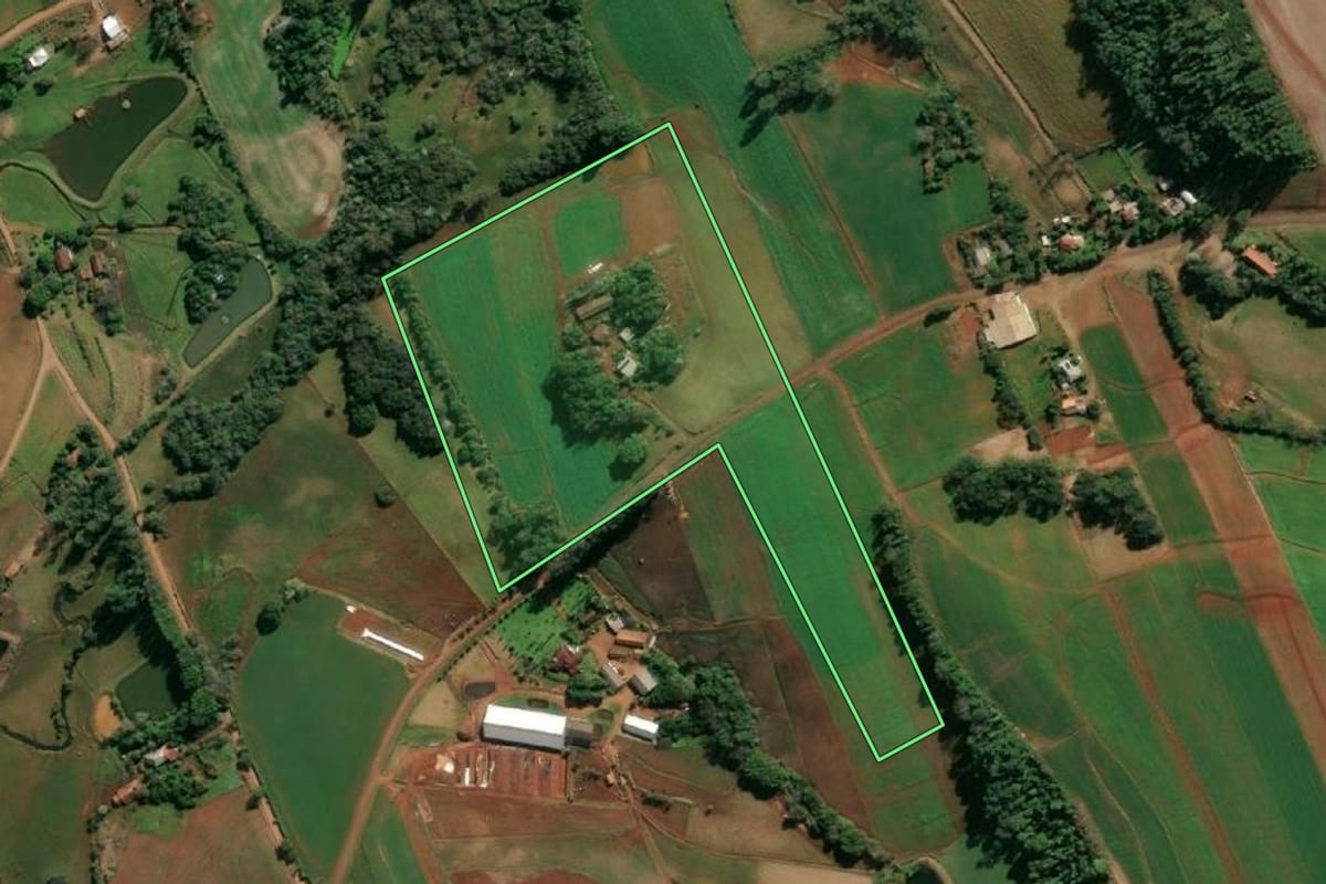 Imagem de satélite do imóvel rural em Santo Cristo (RS), com o contorno declarado no CAR desenhado por cima.