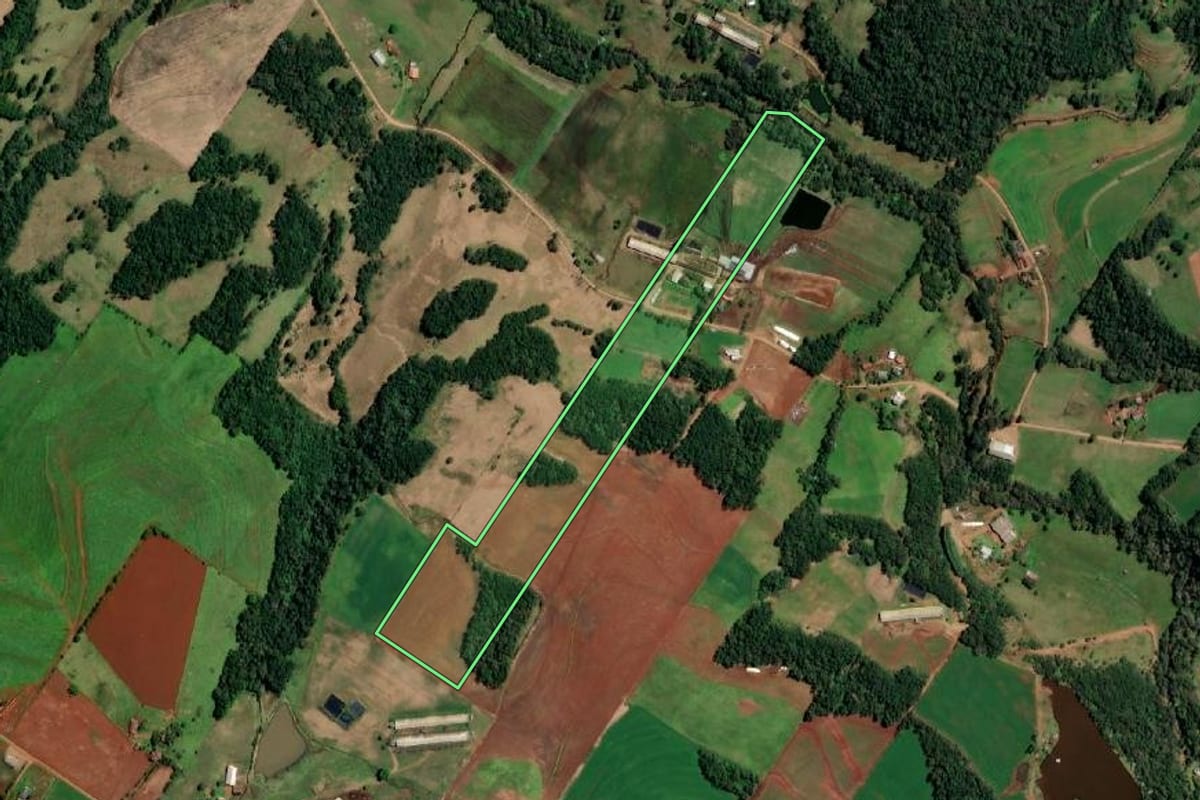 Imagem de satélite do imóvel rural em Santo Cristo (RS), com o contorno declarado no CAR desenhado por cima.
