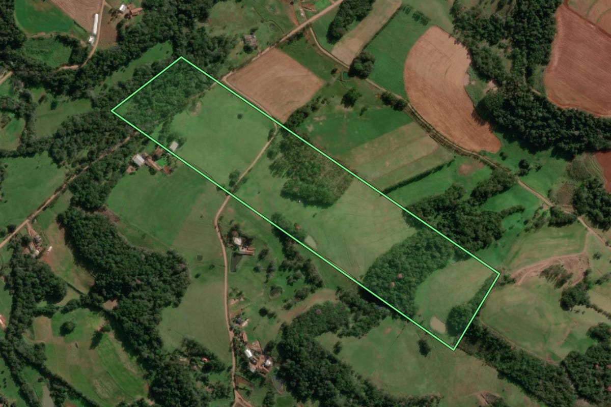 Imagem de satélite do imóvel rural em Santo Cristo (RS), com o contorno declarado no CAR desenhado por cima.