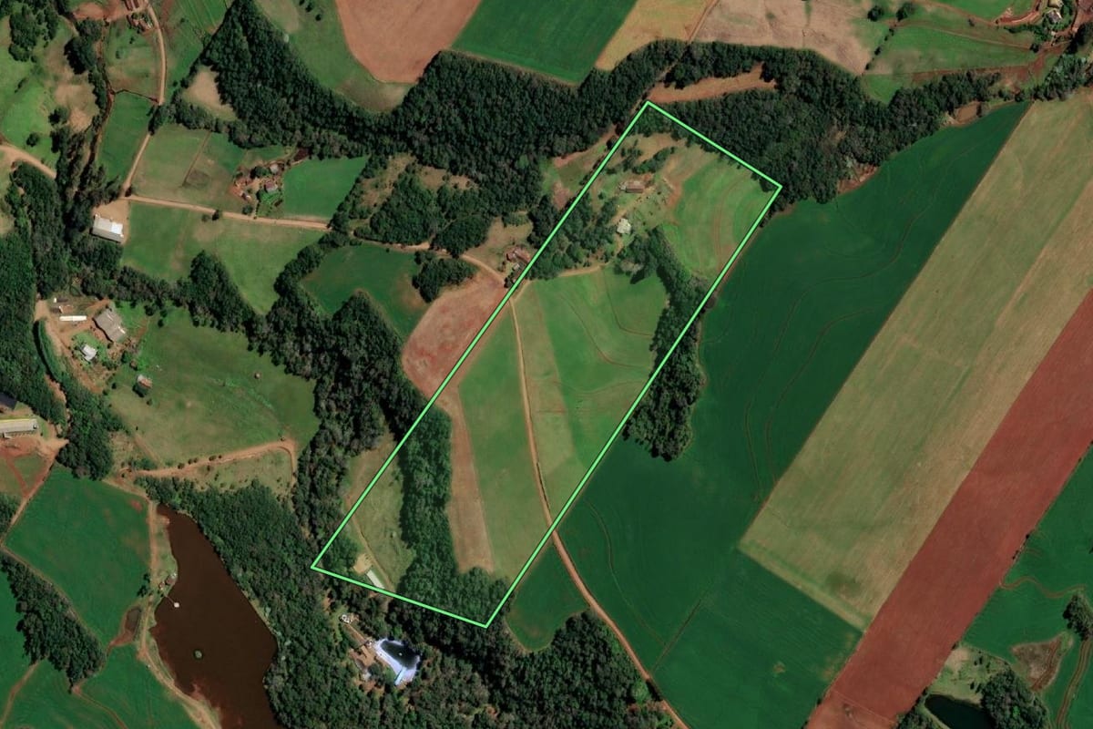 Imagem de satélite do imóvel rural em Santo Cristo (RS), com o contorno declarado no CAR desenhado por cima.