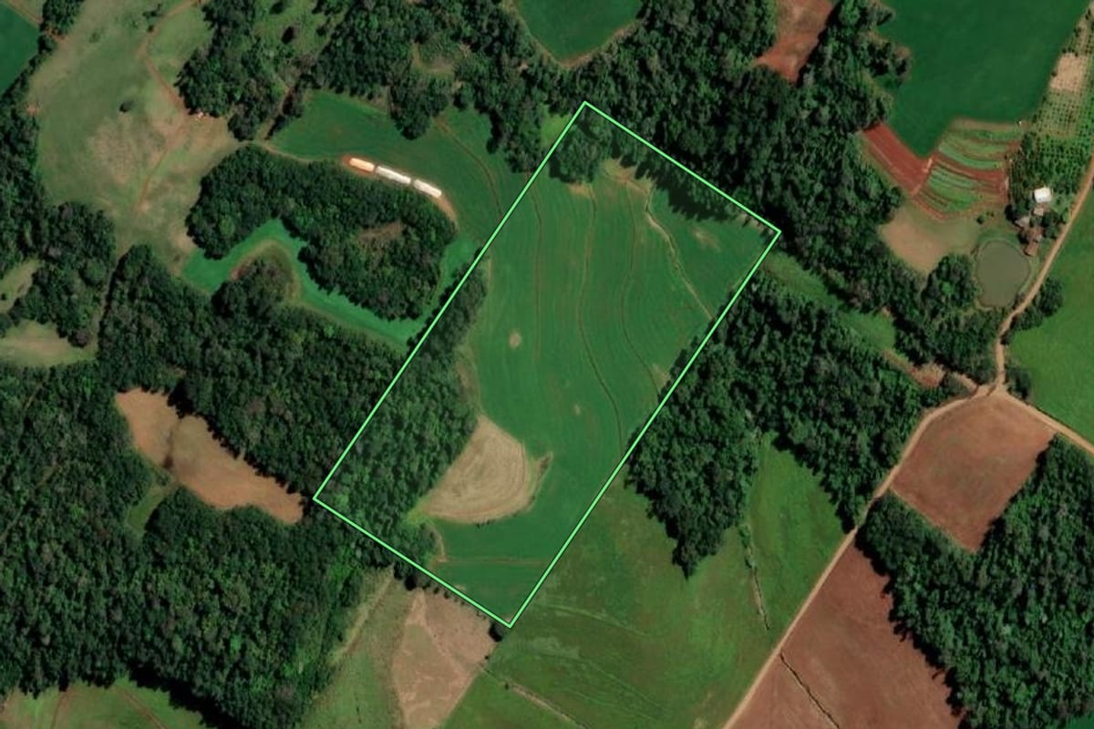Imagem de satélite do imóvel rural em Santo Cristo (RS), com o contorno declarado no CAR desenhado por cima.