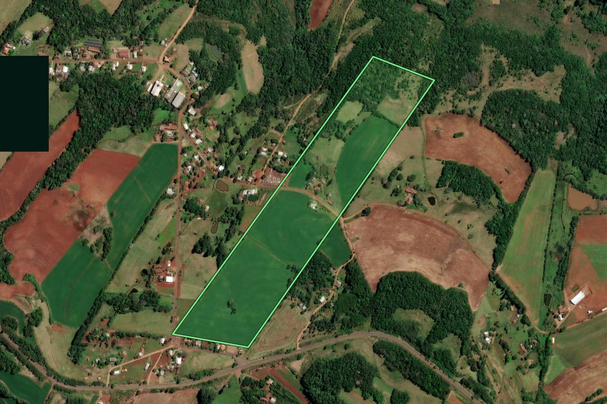 Imagem de satélite do imóvel rural em Santo Cristo (RS), com o contorno declarado no CAR desenhado por cima.