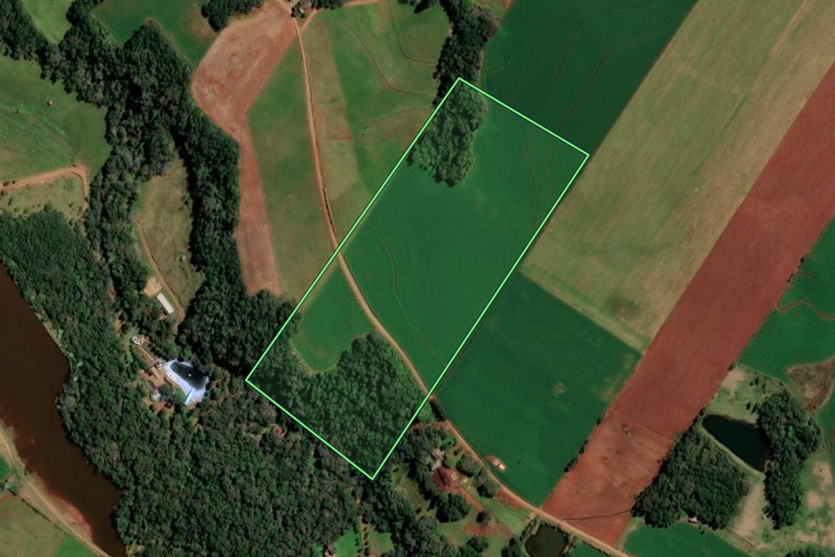 Imagem de satélite do imóvel rural em Santo Cristo (RS), com o contorno declarado no CAR desenhado por cima.