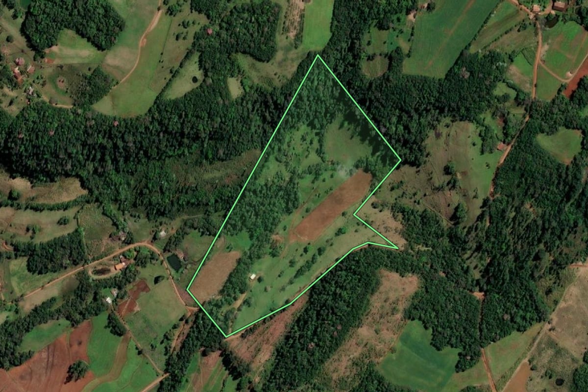 Imagem de satélite do imóvel rural em Santo Cristo (RS), com o contorno declarado no CAR desenhado por cima.
