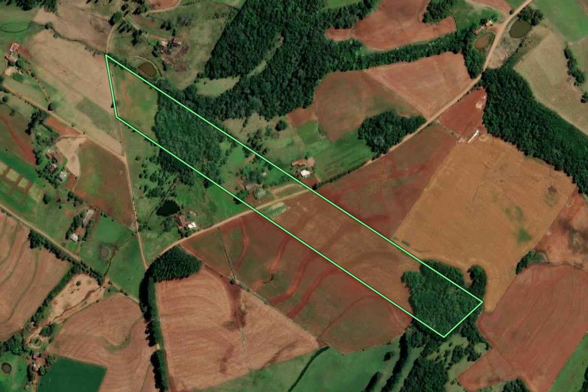 Imagem de satélite do imóvel rural em Santo Cristo (RS), com o contorno declarado no CAR desenhado por cima.