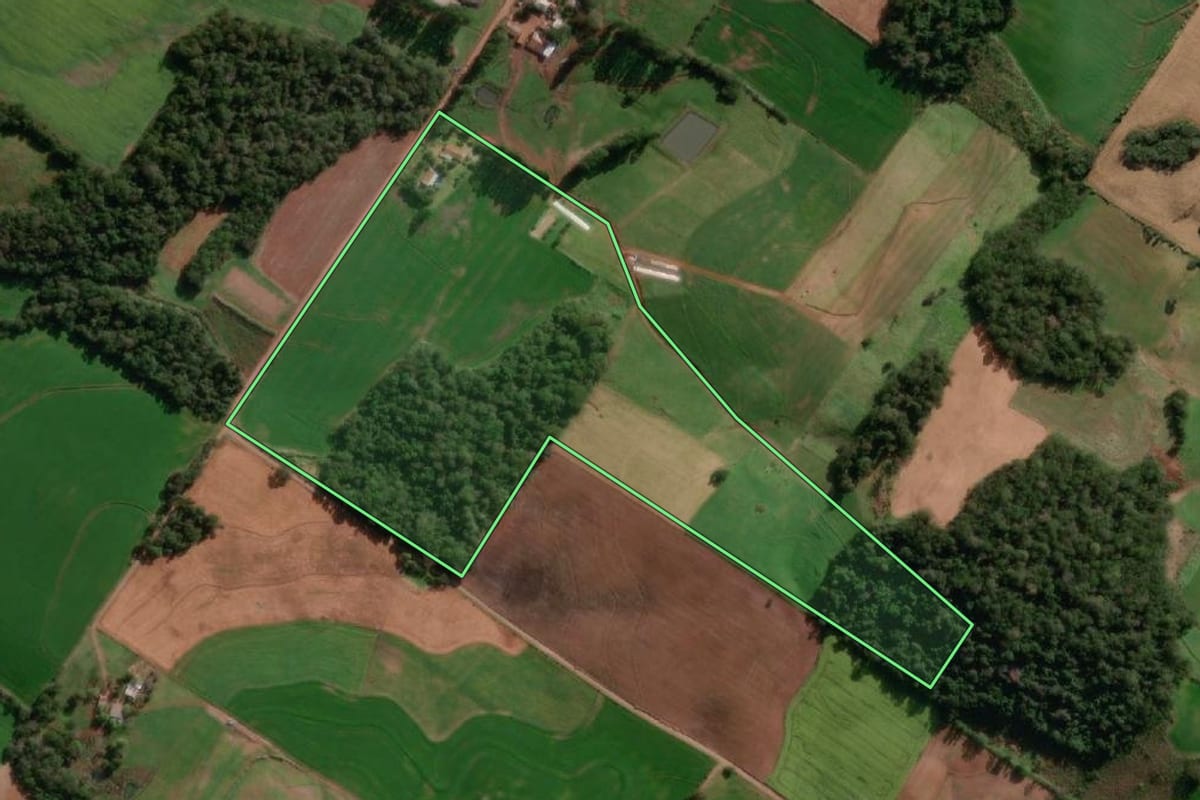 Imagem de satélite do imóvel rural em Santo Cristo (RS), com o contorno declarado no CAR desenhado por cima.
