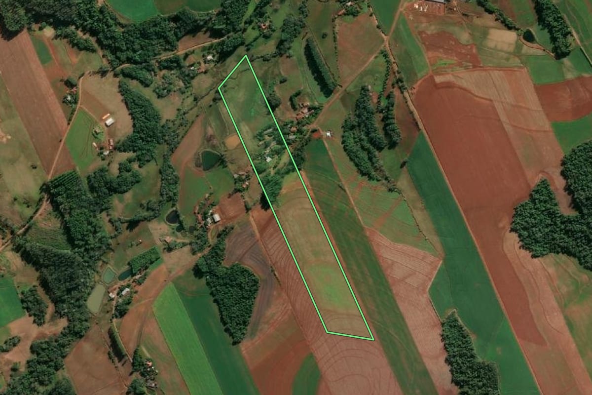 Imagem de satélite do imóvel rural em Santo Cristo (RS), com o contorno declarado no CAR desenhado por cima.