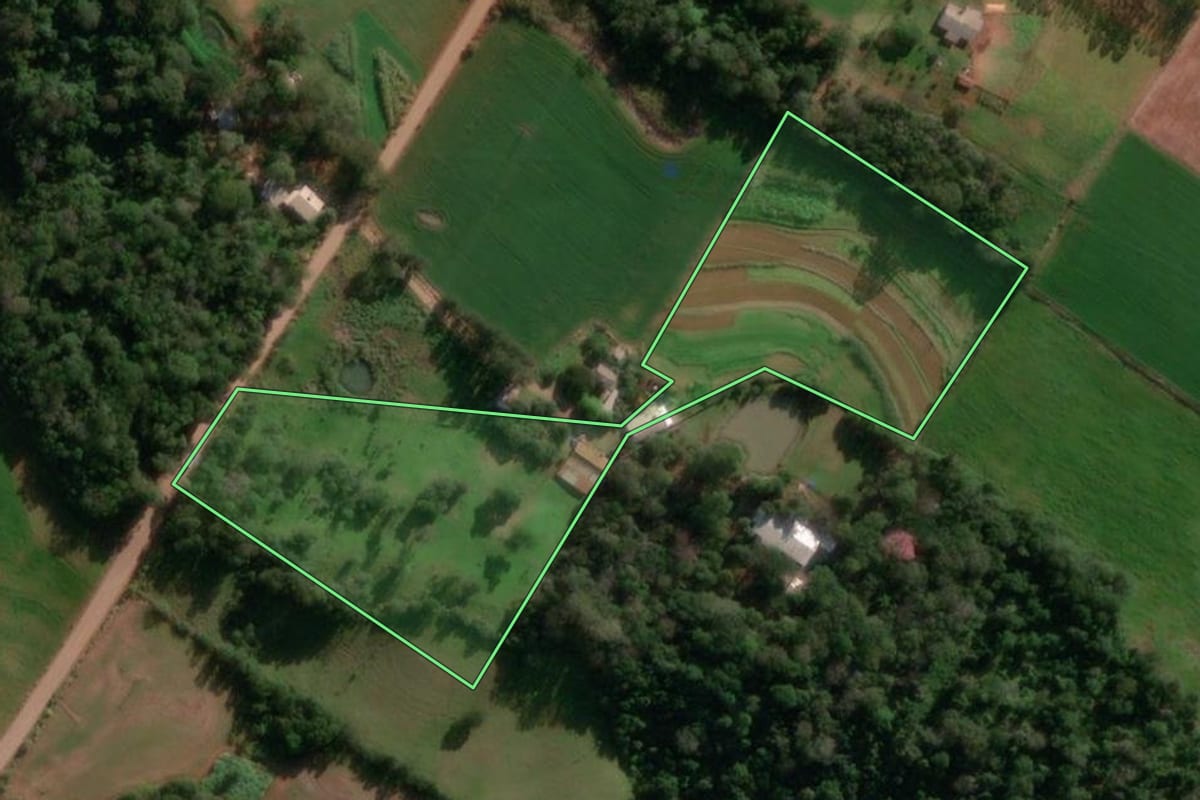 Imagem de satélite do imóvel rural em Santo Cristo (RS), com o contorno declarado no CAR desenhado por cima.