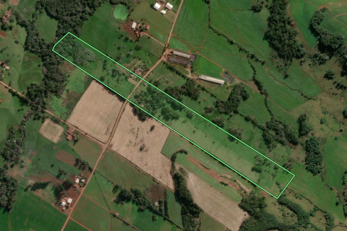 Imagem de satélite do imóvel rural em Santo Cristo (RS), com o contorno declarado no CAR desenhado por cima.