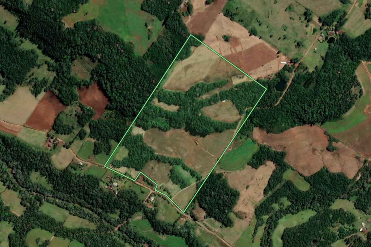 Imagem de satélite do imóvel rural em Santo Cristo (RS), com o contorno declarado no CAR desenhado por cima.