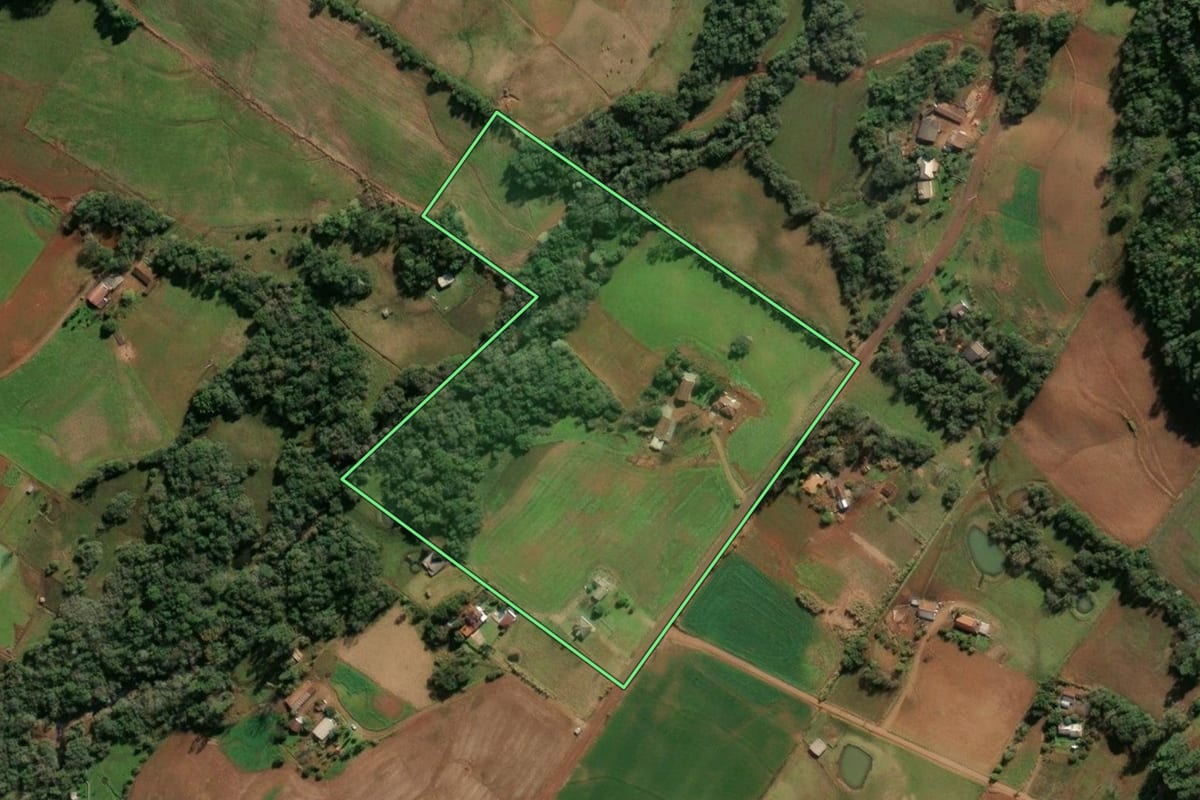 Imagem de satélite do imóvel rural em Santo Cristo (RS), com o contorno declarado no CAR desenhado por cima.