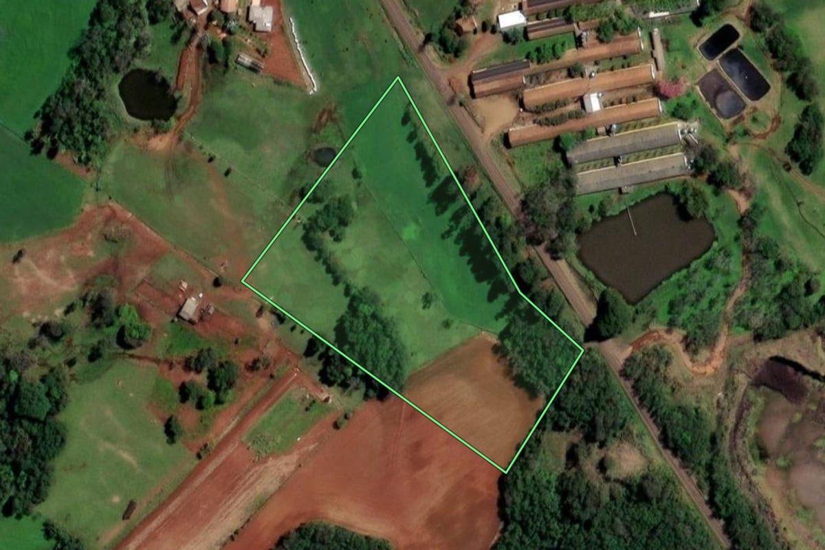 Imagem de satélite do imóvel rural em Santo Cristo (RS), com o contorno declarado no CAR desenhado por cima.