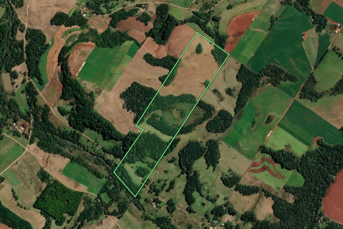 Imagem de satélite do imóvel rural em Santo Cristo (RS), com o contorno declarado no CAR desenhado por cima.