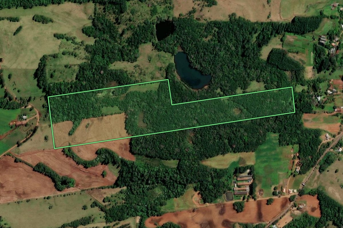 Imagem de satélite do imóvel rural em Santo Cristo (RS), com o contorno declarado no CAR desenhado por cima.