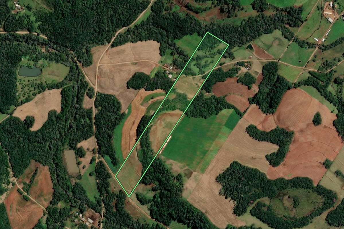 Imagem de satélite do imóvel rural em Santo Cristo (RS), com o contorno declarado no CAR desenhado por cima.