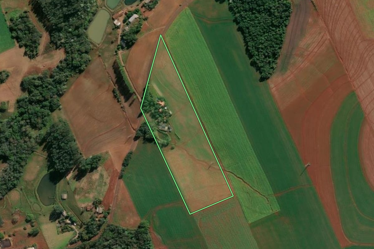 Imagem de satélite do imóvel rural em Santo Cristo (RS), com o contorno declarado no CAR desenhado por cima.