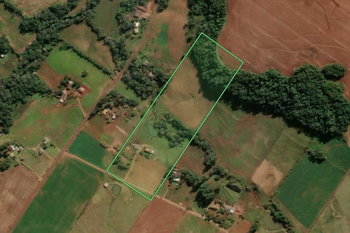 Imagem de satélite do imóvel rural em Santo Cristo (RS), com o contorno declarado no CAR desenhado por cima.