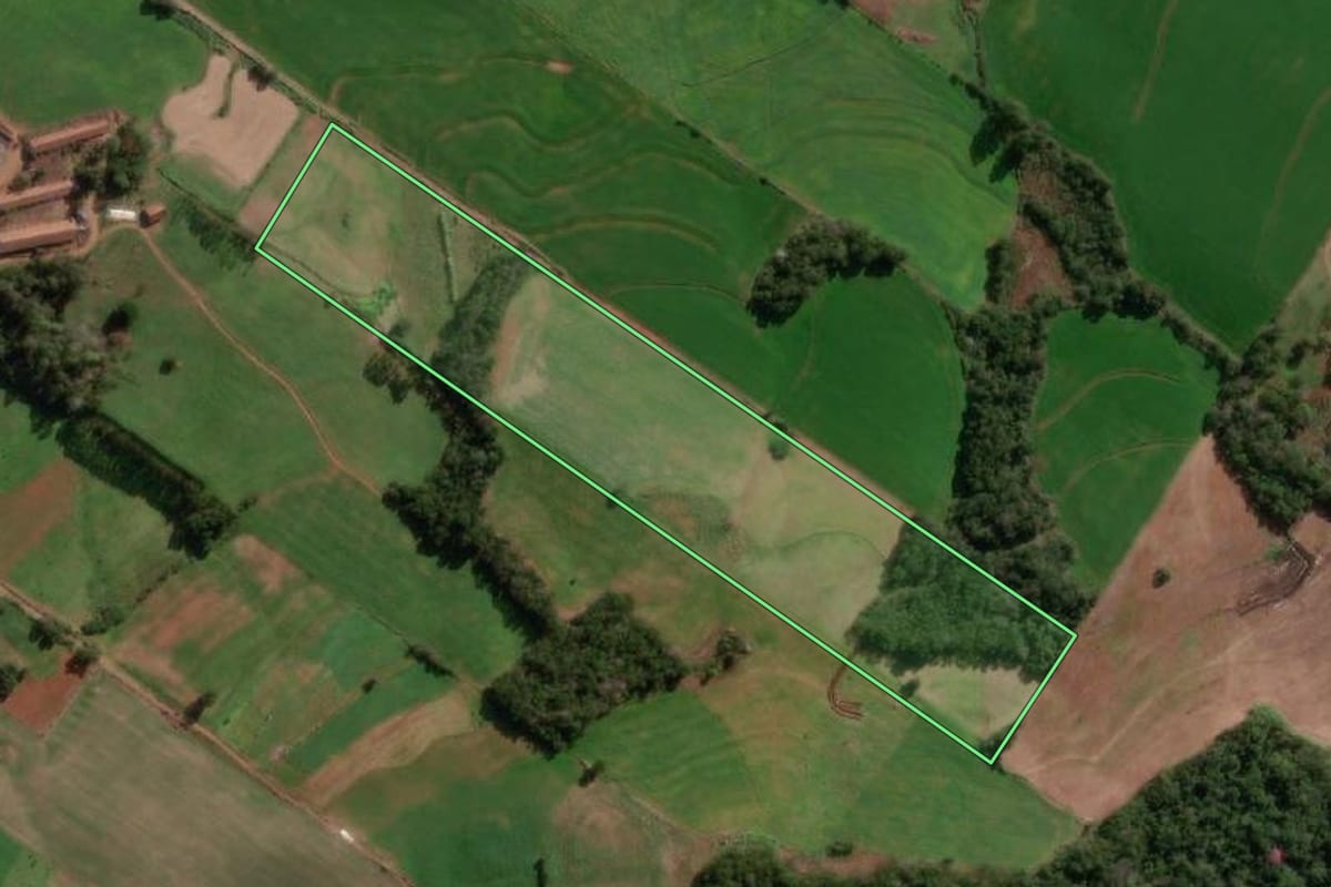 Imagem de satélite do imóvel rural em Santo Cristo (RS), com o contorno declarado no CAR desenhado por cima.