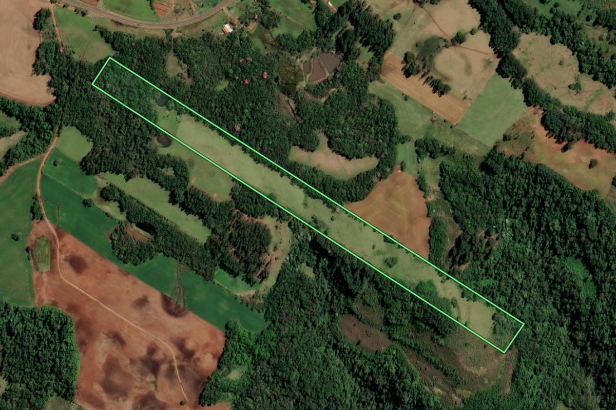 Imagem de satélite do imóvel rural em Santo Cristo (RS), com o contorno declarado no CAR desenhado por cima.