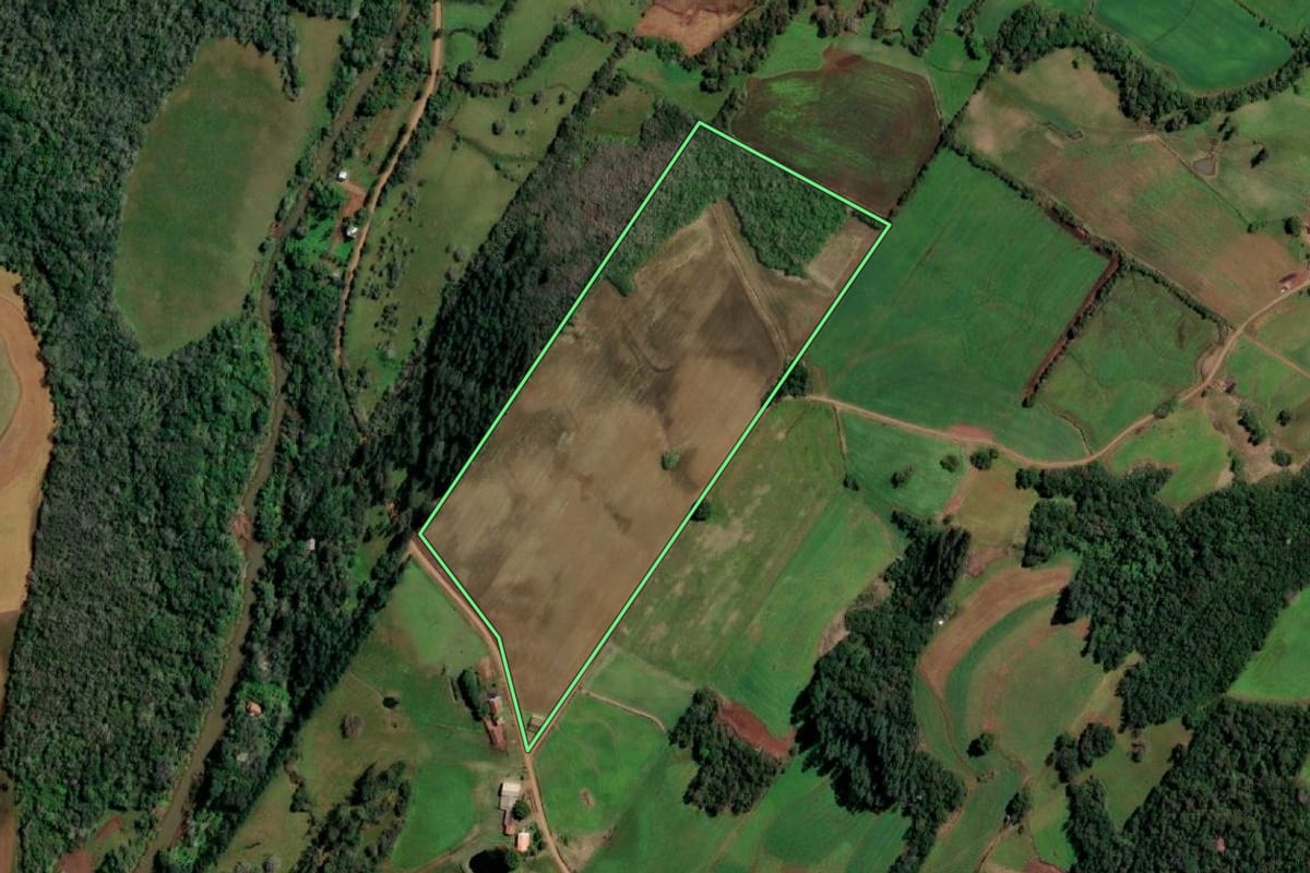 Imagem de satélite do imóvel rural em Santo Cristo (RS), com o contorno declarado no CAR desenhado por cima.