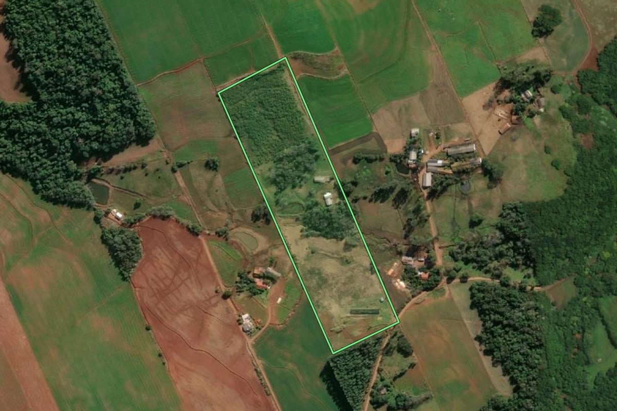 Imagem de satélite do imóvel rural em Santo Cristo (RS), com o contorno declarado no CAR desenhado por cima.
