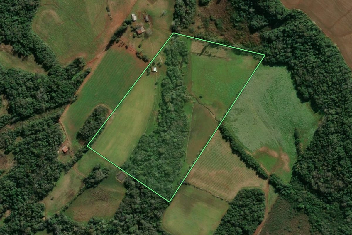 Imagem de satélite do imóvel rural em Santo Cristo (RS), com o contorno declarado no CAR desenhado por cima.