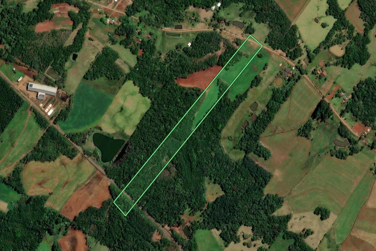 Imagem de satélite do imóvel rural em Santo Cristo (RS), com o contorno declarado no CAR desenhado por cima.