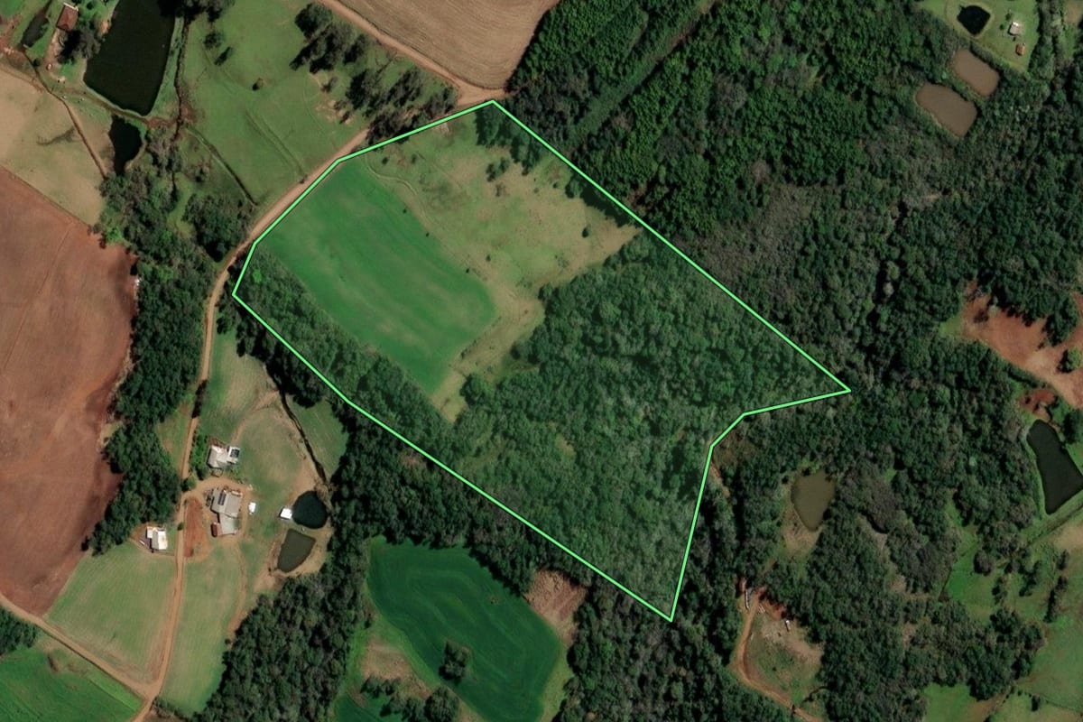 Imagem de satélite do imóvel rural em Santo Cristo (RS), com o contorno declarado no CAR desenhado por cima.