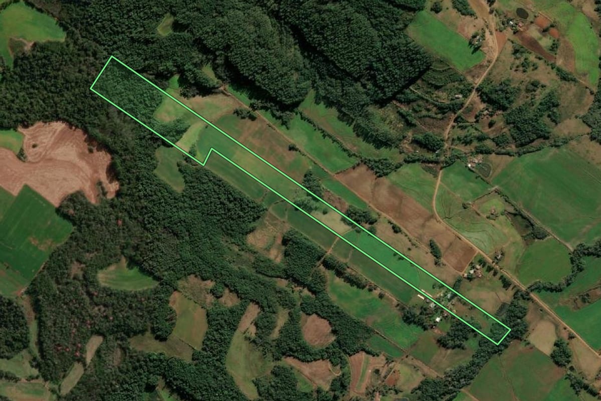 Imagem de satélite do imóvel rural em Santo Cristo (RS), com o contorno declarado no CAR desenhado por cima.