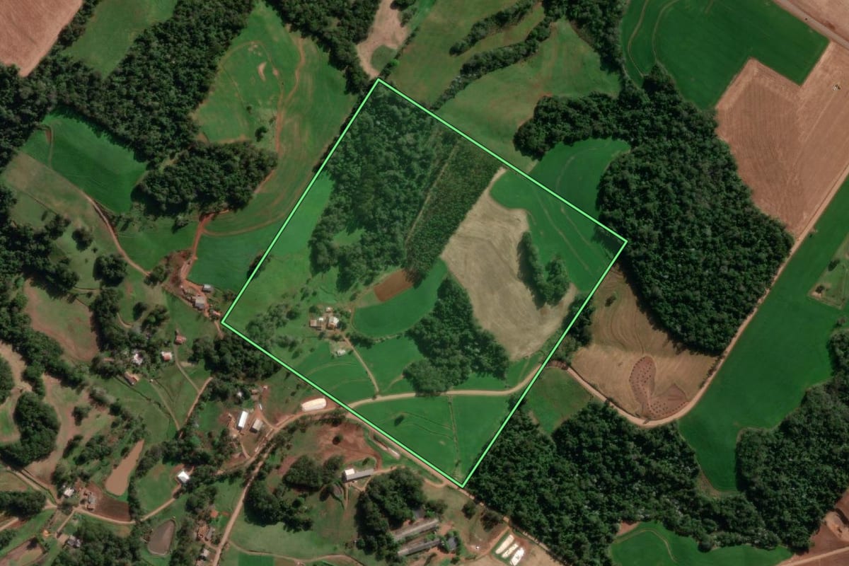 Imagem de satélite do imóvel rural em Santo Cristo (RS), com o contorno declarado no CAR desenhado por cima.