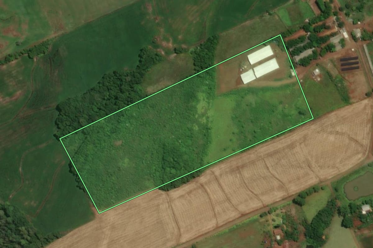 Imagem de satélite do imóvel rural em Santo Cristo (RS), com o contorno declarado no CAR desenhado por cima.