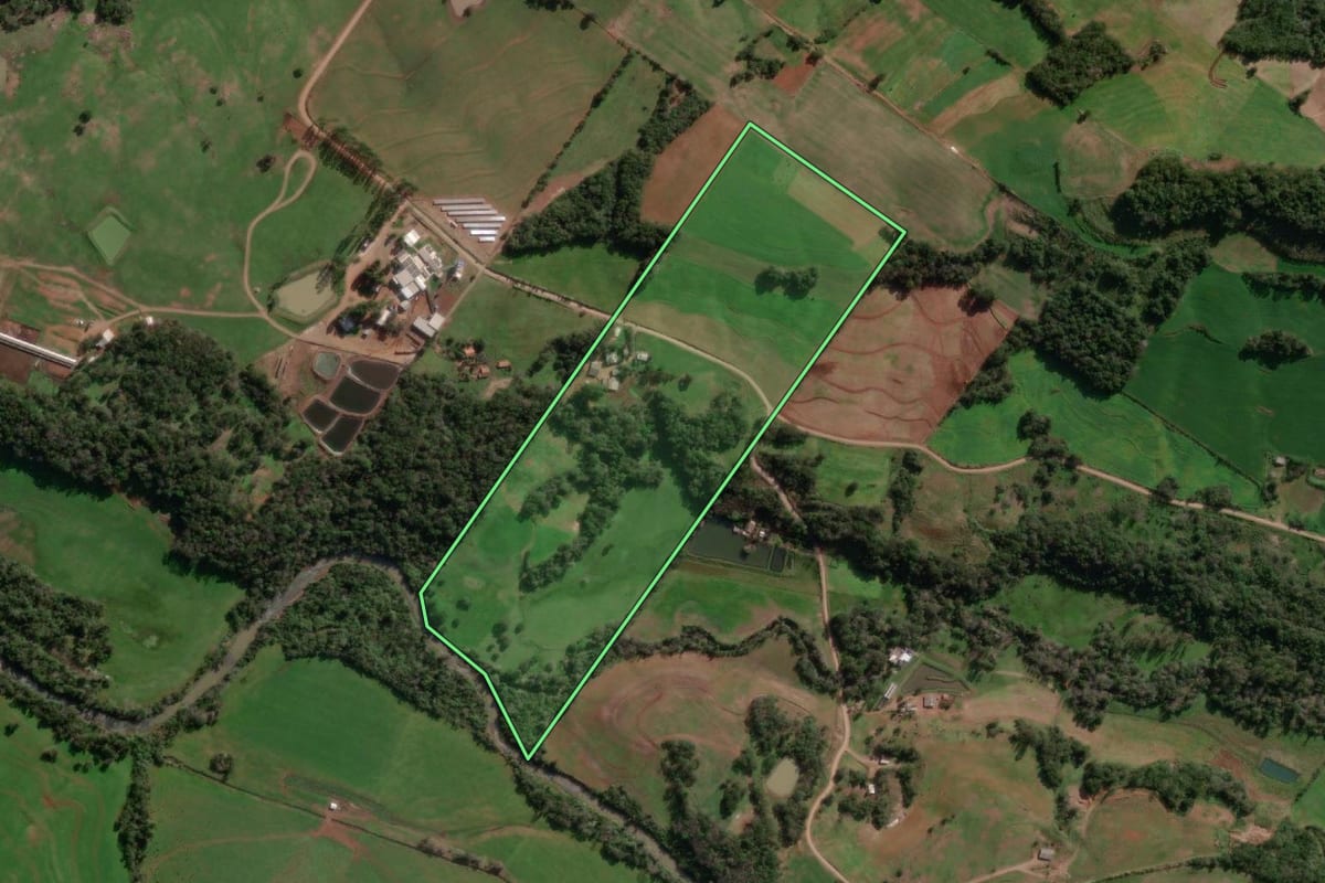 Imagem de satélite do imóvel rural em Santo Cristo (RS), com o contorno declarado no CAR desenhado por cima.