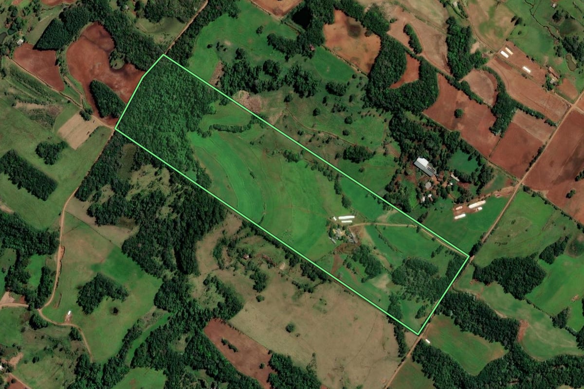 Imagem de satélite do imóvel rural em Santo Cristo (RS), com o contorno declarado no CAR desenhado por cima.