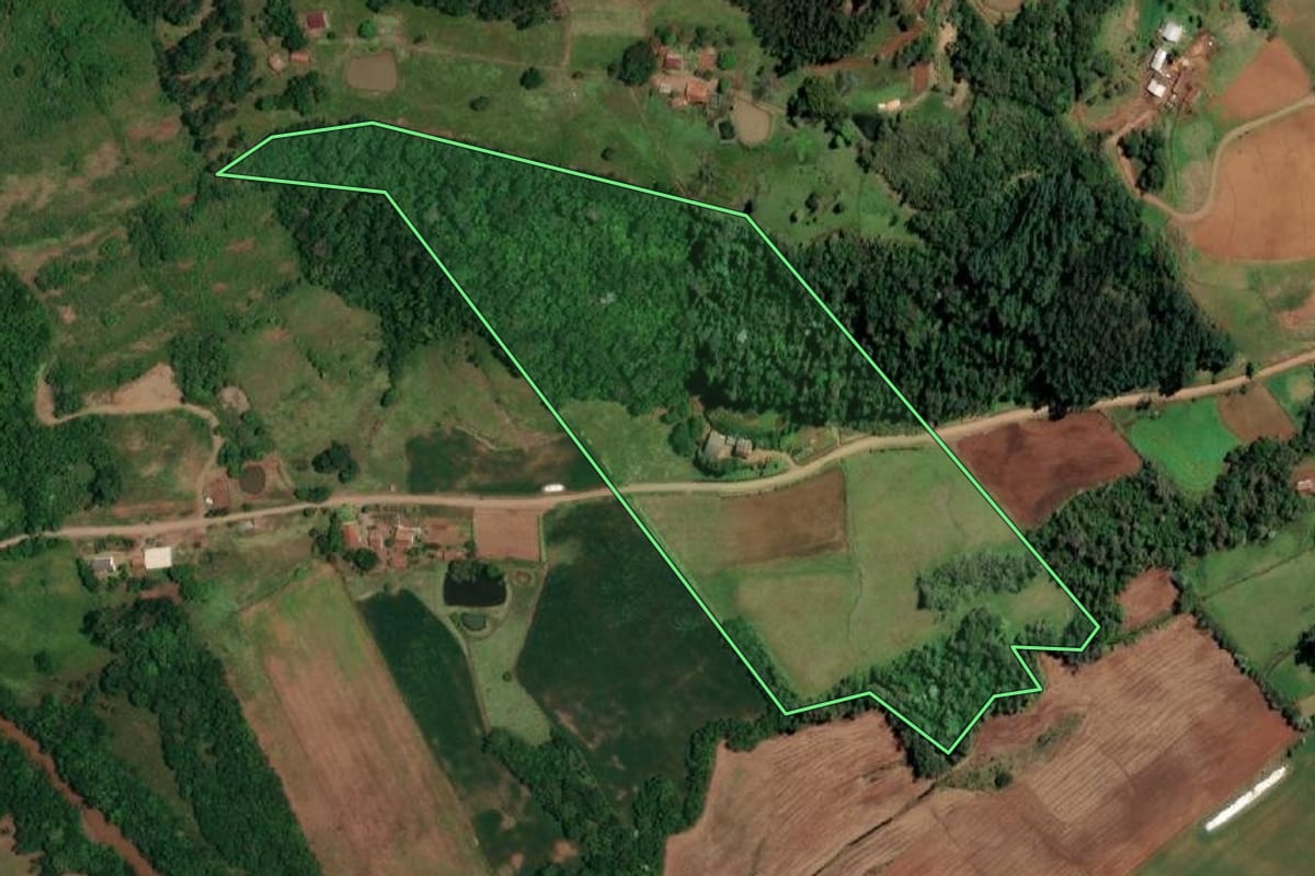 Imagem de satélite do imóvel rural em Santo Cristo (RS), com o contorno declarado no CAR desenhado por cima.