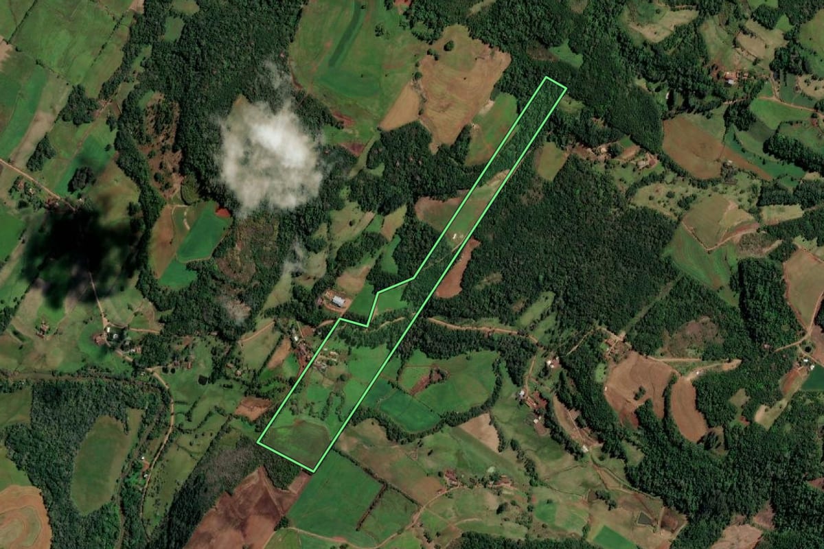 Imagem de satélite do imóvel rural em Santo Cristo (RS), com o contorno declarado no CAR desenhado por cima.