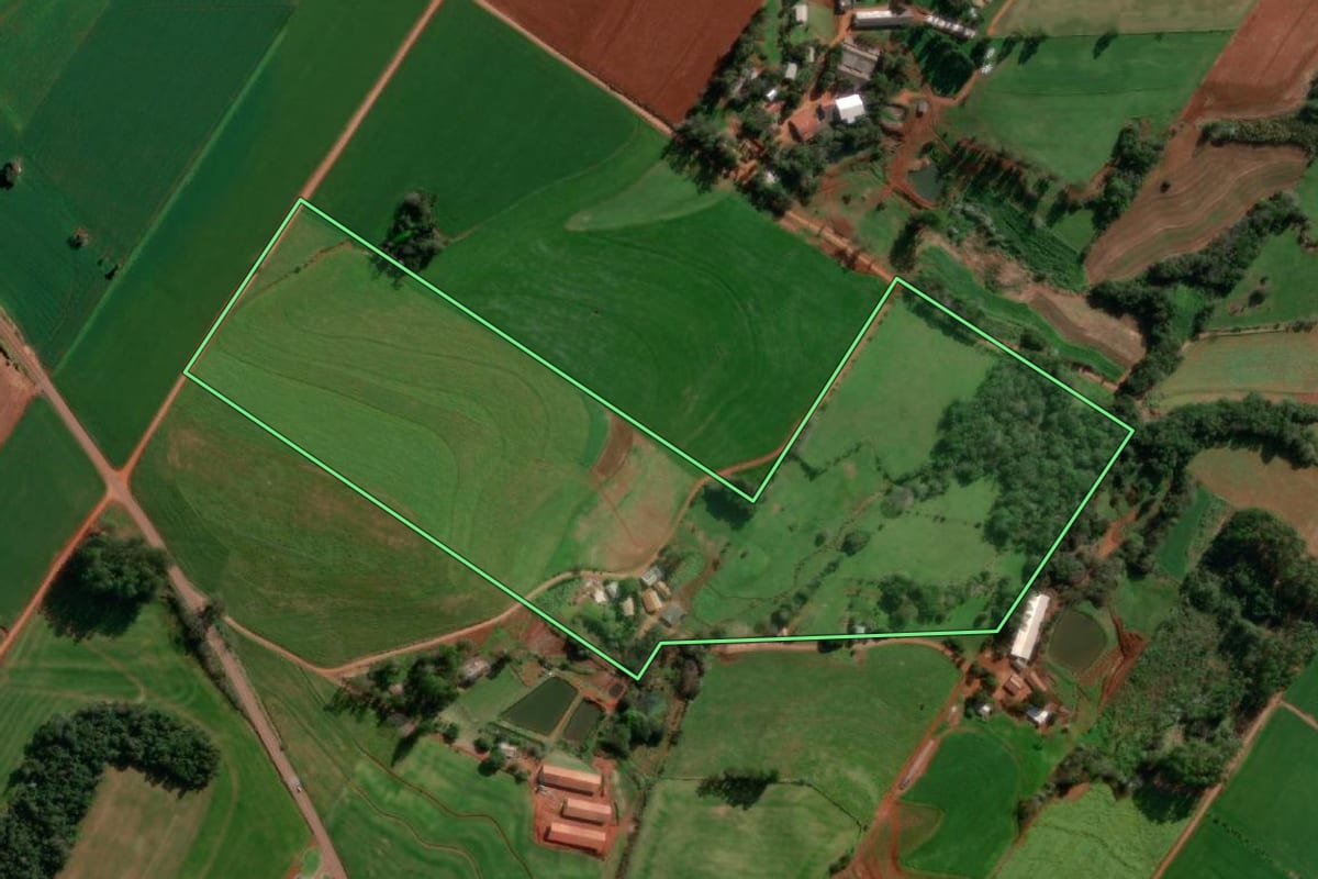 Imagem de satélite do imóvel rural em Santo Cristo (RS), com o contorno declarado no CAR desenhado por cima.