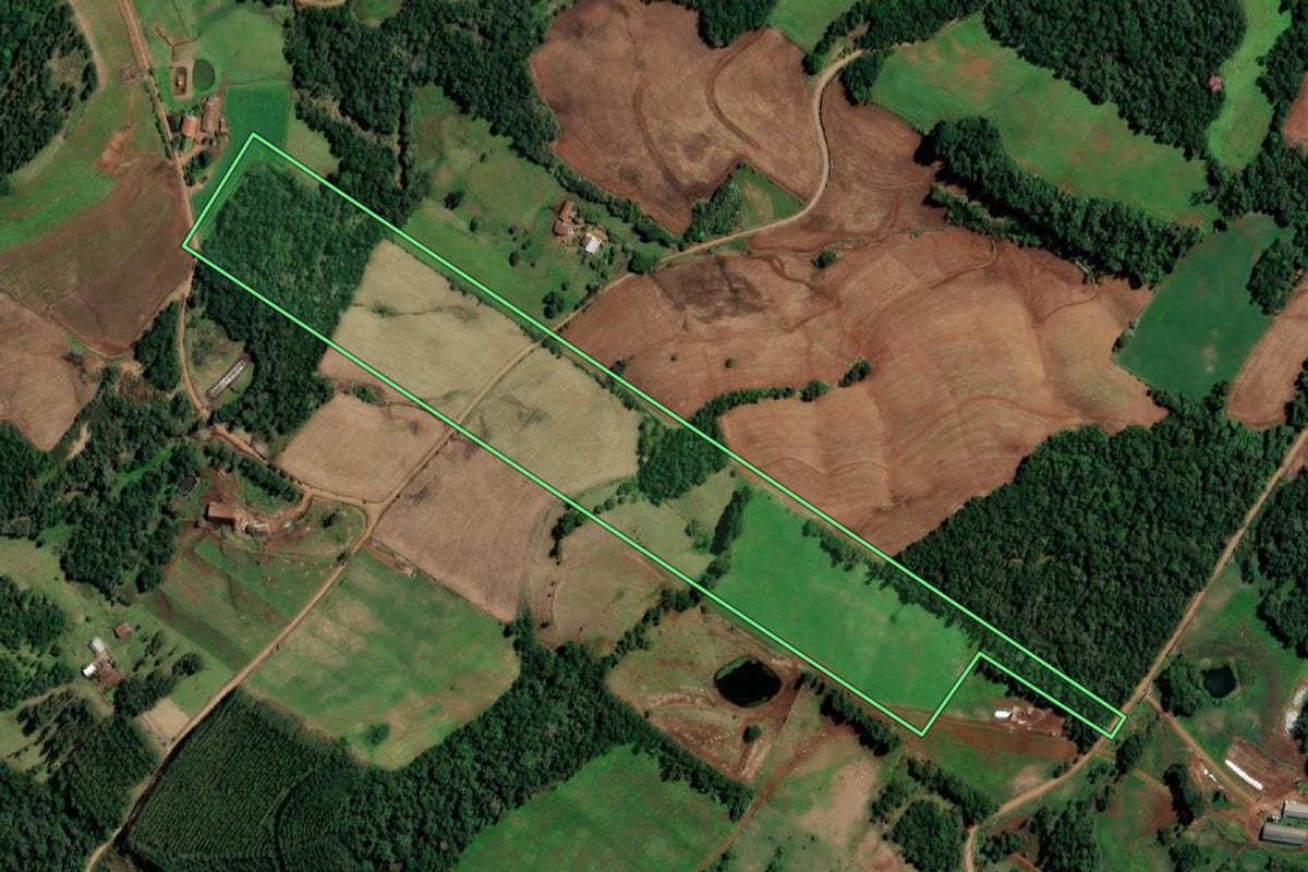 Imagem de satélite do imóvel rural em Santo Cristo (RS), com o contorno declarado no CAR desenhado por cima.