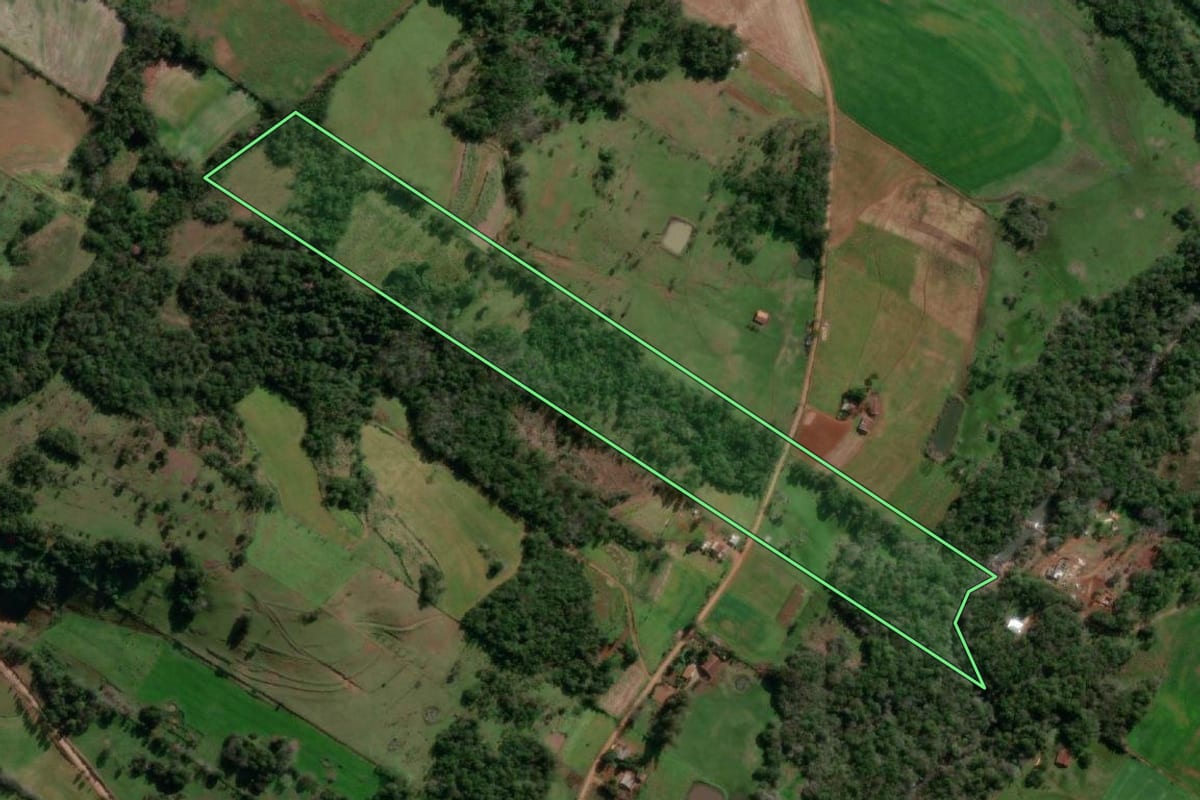 Imagem de satélite do imóvel rural em Santo Cristo (RS), com o contorno declarado no CAR desenhado por cima.