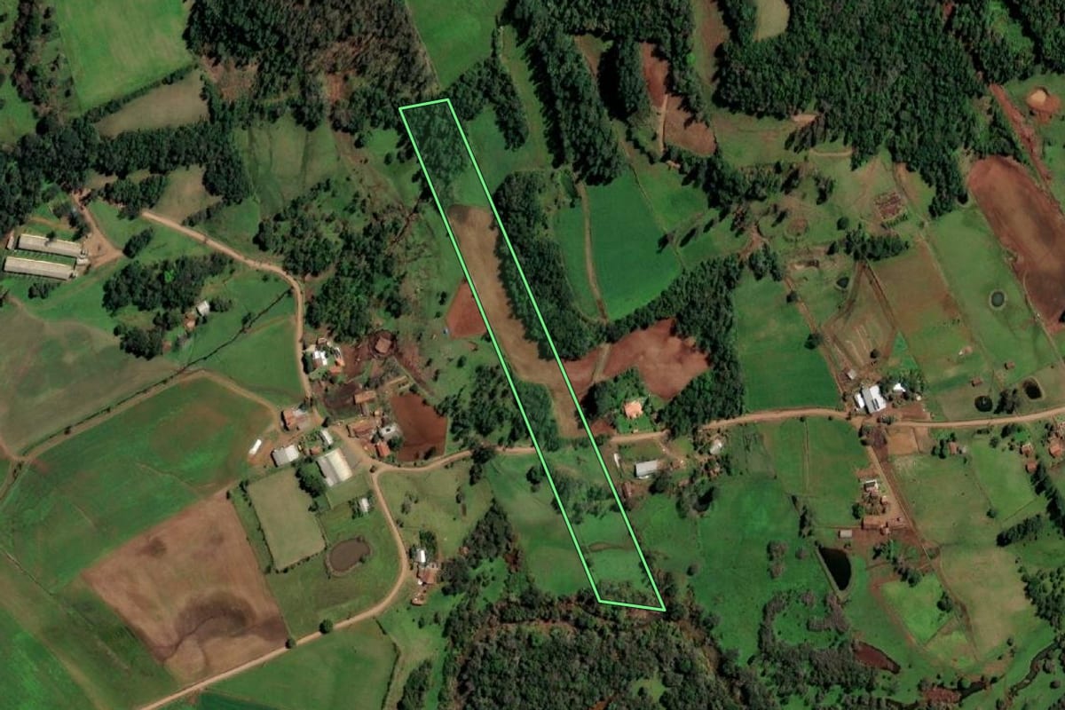 Imagem de satélite do imóvel rural em Santo Cristo (RS), com o contorno declarado no CAR desenhado por cima.