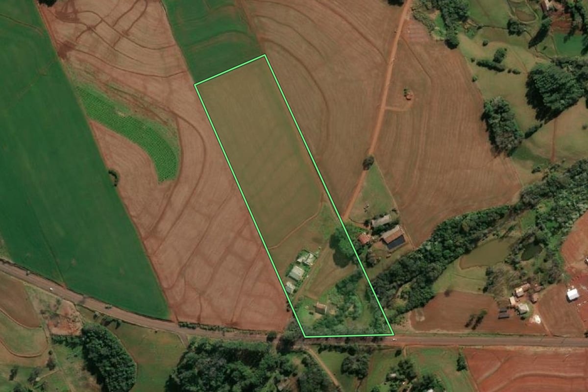 Imagem de satélite do imóvel rural em Santo Cristo (RS), com o contorno declarado no CAR desenhado por cima.