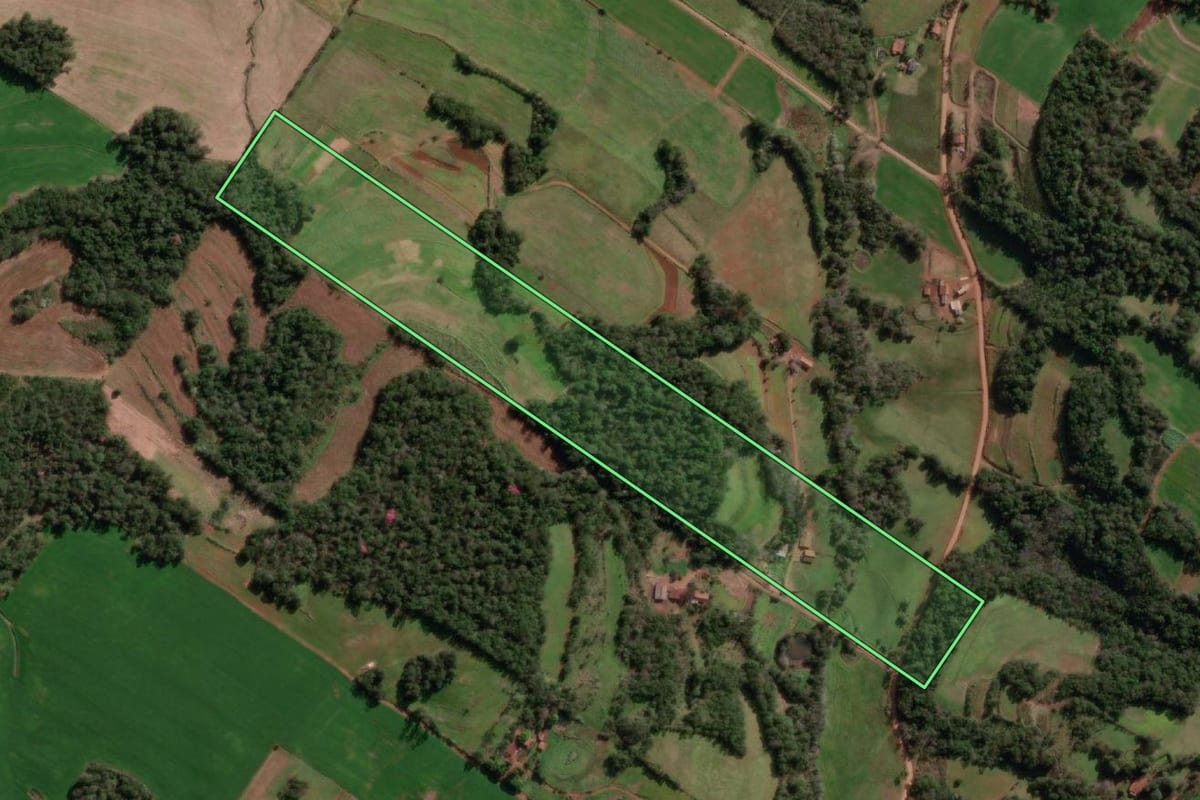 Imagem de satélite do imóvel rural em Santo Cristo (RS), com o contorno declarado no CAR desenhado por cima.