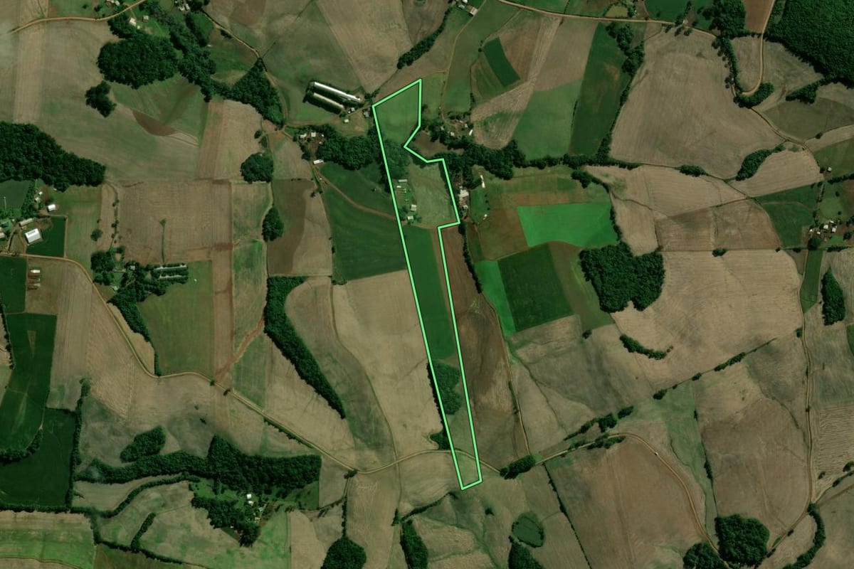 Imagem de satélite do imóvel rural em Santo Expedito do Sul (RS), com o contorno declarado no CAR desenhado por cima.