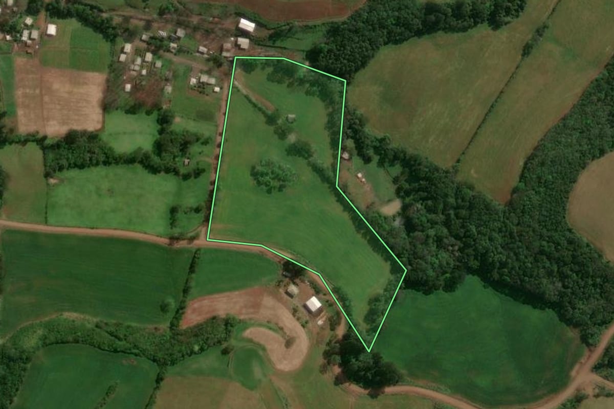Imagem de satélite do imóvel rural em Santo Expedito do Sul (RS), com o contorno declarado no CAR desenhado por cima.